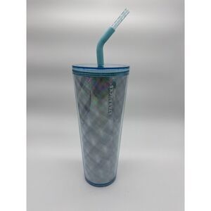 Starbucks Iridescent Swirl Cold Cup Tumbler 24oz 3 Piece Straw Blue 2024 NEW